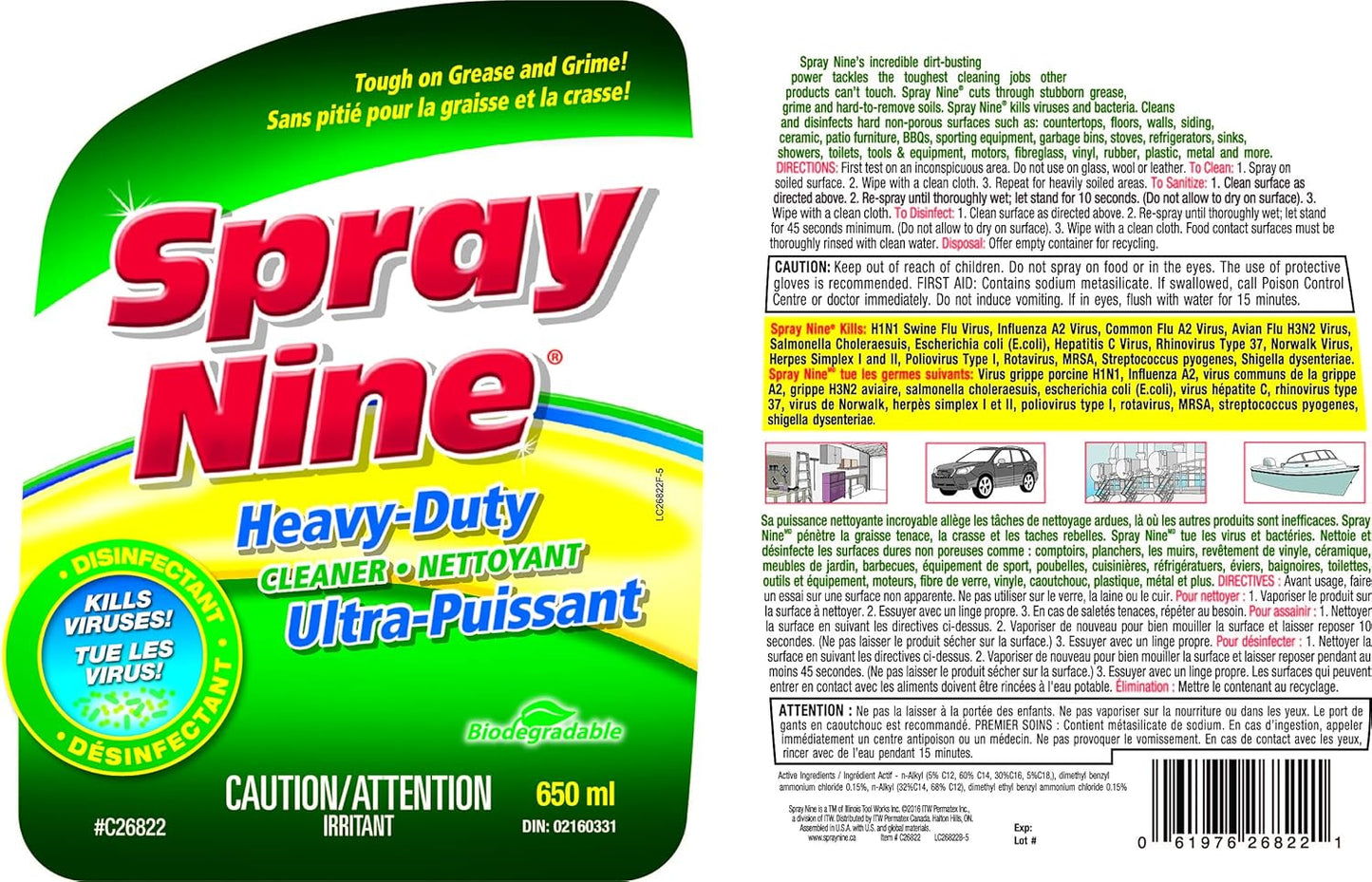 Spray Nine® Heavy-Duty Cleaner/Disinfectant, 650ml Bottle